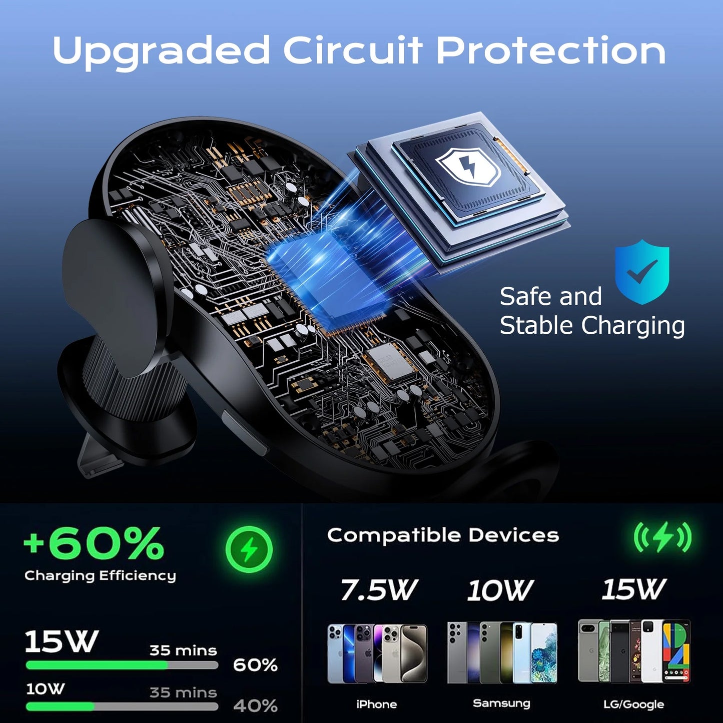 VEAT00L Wireless Car Charger,15W Qi Fast Charging Auto-Clamping Car Charger Phone Mount Air Vent Cell Phone Holder,Black