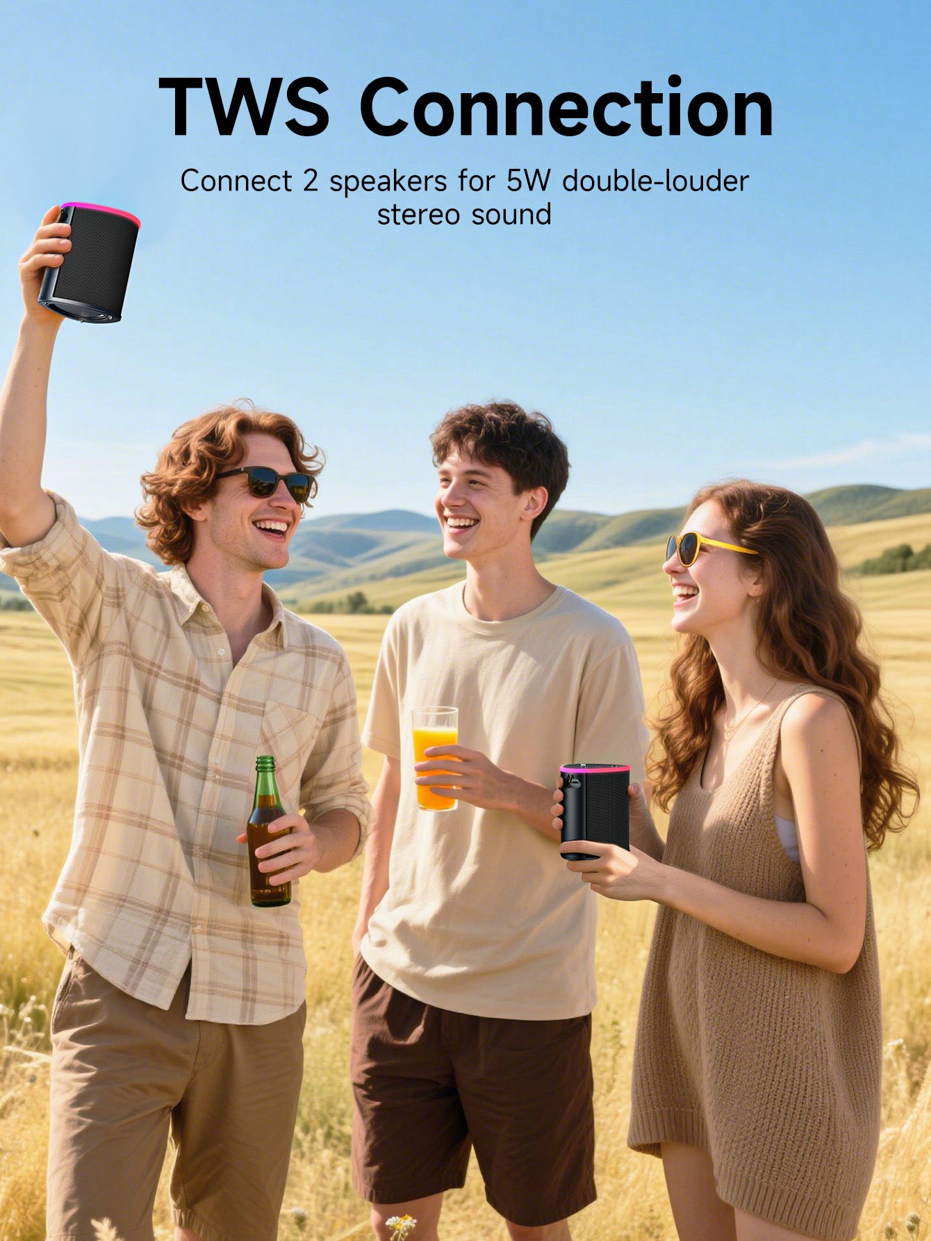 VEATOOL Portable Bluetooth Speaker, IPX5 Waterproof, Stereo Sound, 12H Playtime, Bluetooth 5.3, RGB Lights, Outdoor Speaker