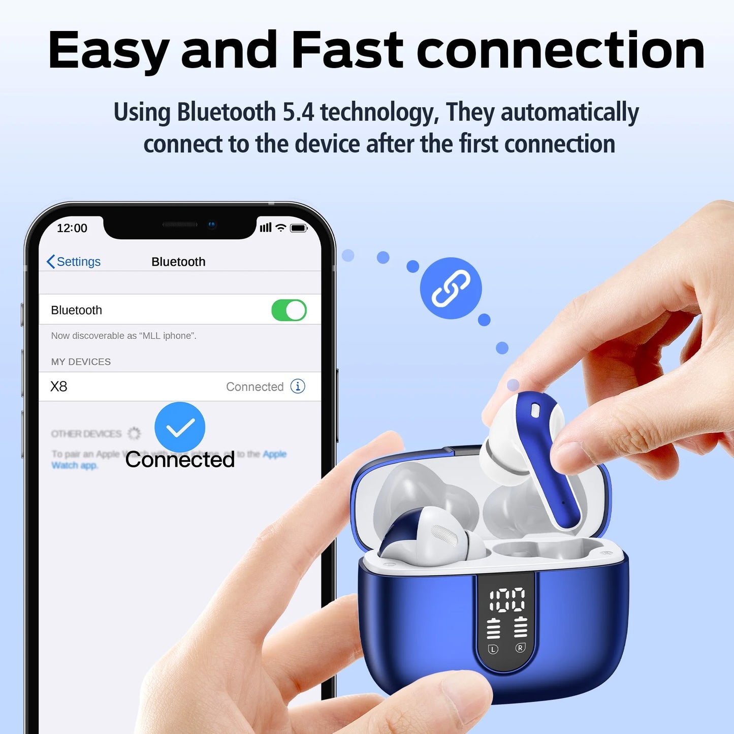 VEATOOL Bluetooth Headphones 65H Playback LED Power Display Earphones with Wireless Charging Case IPX7 Waterproof