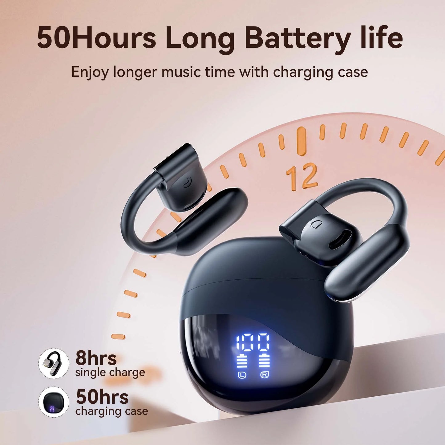 VEAT00L Wireless Earbuds,Open Ear Headset with Microphone Touch Control,High-Fidelity Stereo
