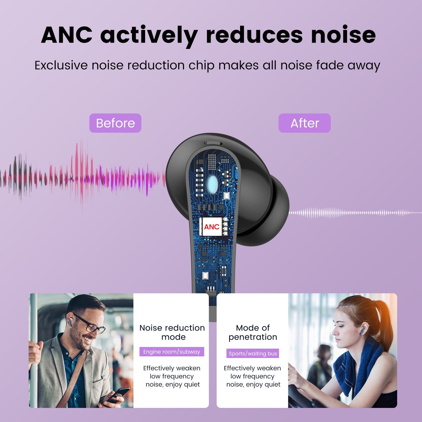 VEAT00L P91 Wireless Earbuds, Bluetooth V5.4with Noise Cancelling Mics, 60H Long Endurance,in-Ear Heartset