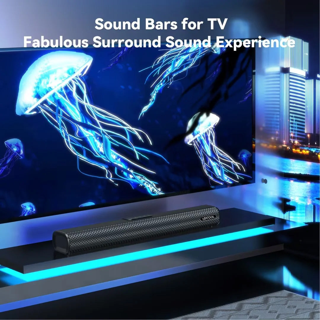 VEAT00L 2.1ch Sound Bars for TV, Soundbar with Subwoofer, Wired & Wireless Bluetooth 5.0 3D Surround Speakers, Optical/HDMI/AUX/RCA/USB Connection, Wall Mountable, Remote Control
