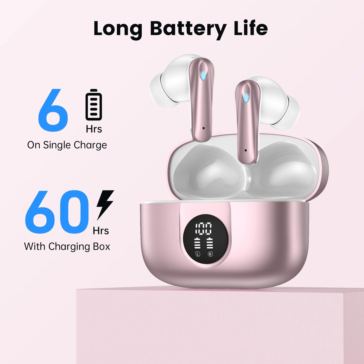 VEAT00L P91 Wireless Earbuds, Bluetooth V5.4with Noise Cancelling Mics, 60H Long Endurance,in-Ear Heartset