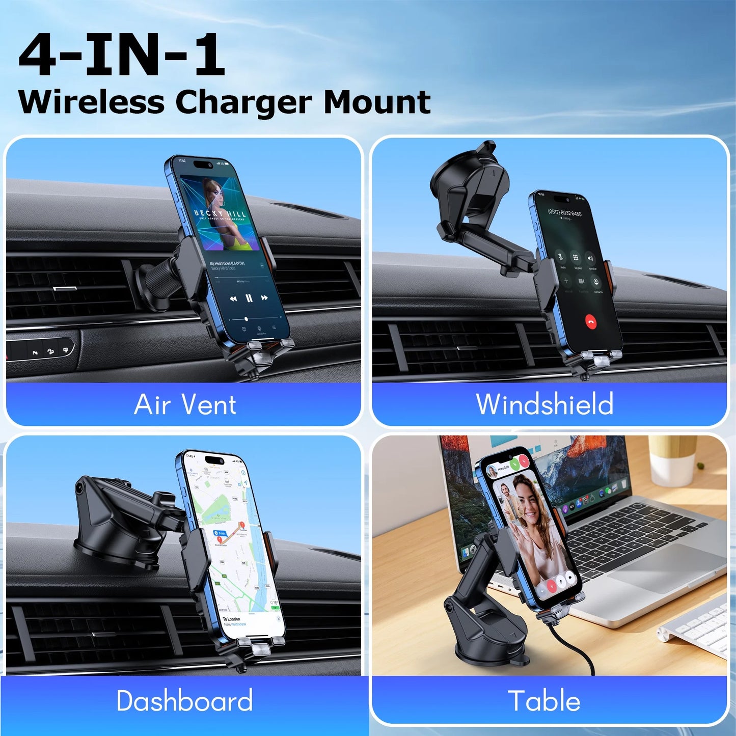VEAT00L X16s Wireless Car Charger,15W Fast Charging Auto Clamping,Apply to Dash Windshield Air Vent
