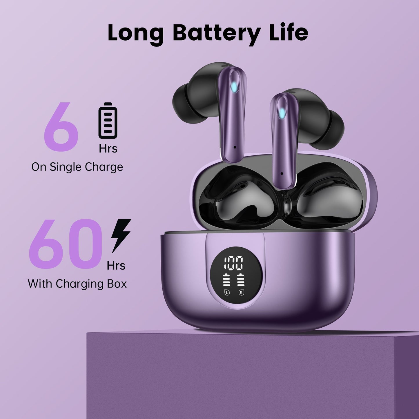 VEAT00L P91 Wireless Earbuds, Bluetooth V5.4with Noise Cancelling Mics, 60H Long Endurance,in-Ear Heartset