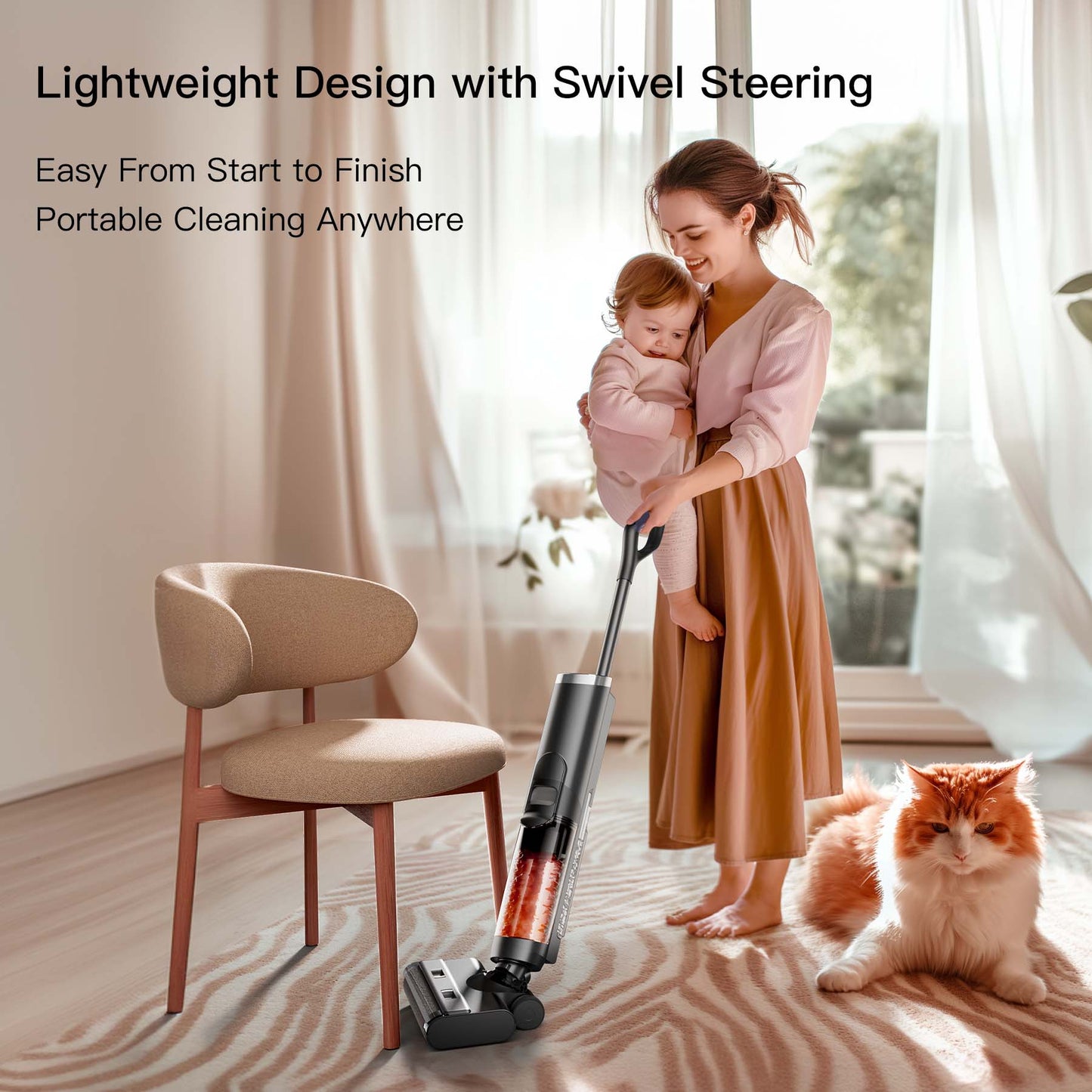 VEAT00L Cordless Wet Dry One Hard Floor Cleaner with Charging Base, Self-Cleaning， 25Kpa Powerful Suction, 30min Runtime, LCD Display, Voice Prompt