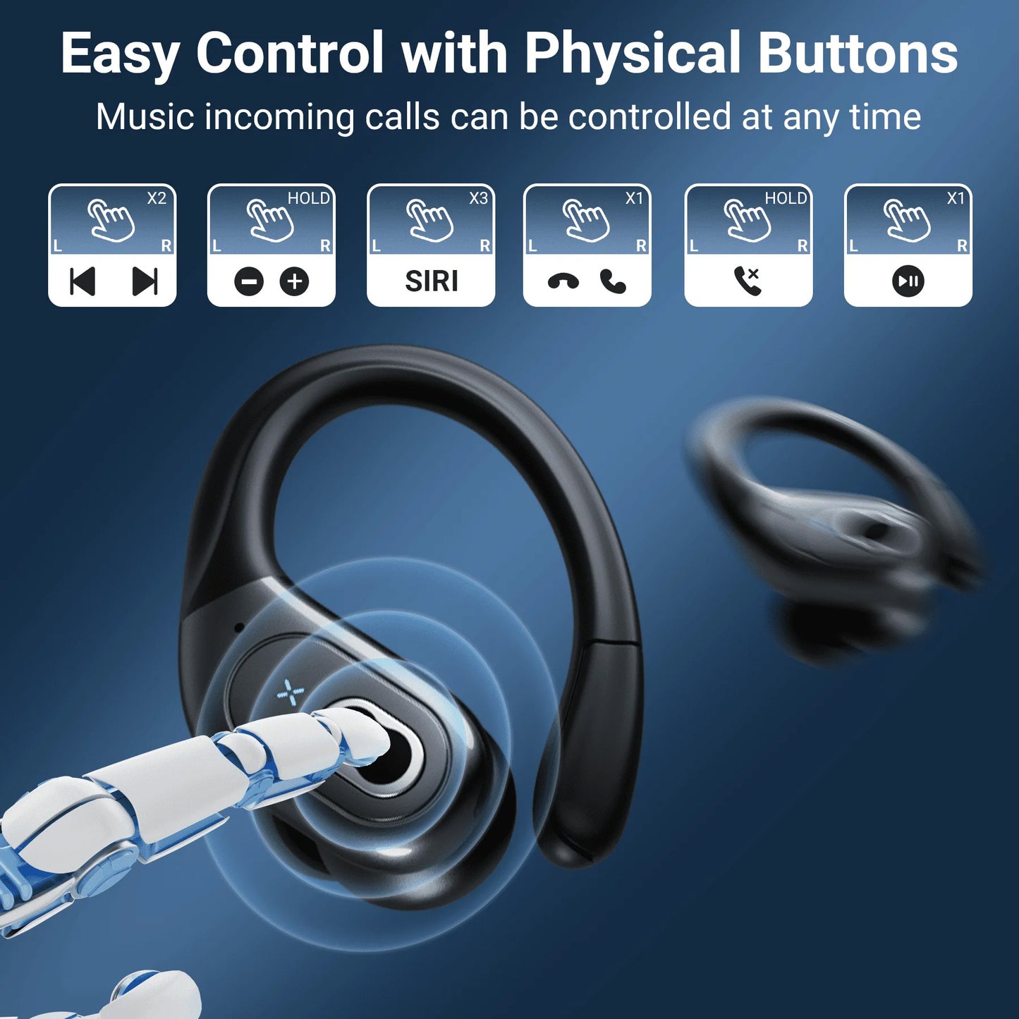 VEAT00L X5 Wireless Earbuds Sport, Over-Ear Buds Stereo with Earhooks, 80H Dual LED Display with ENC Noise Canceling Mic,for Running/Workout