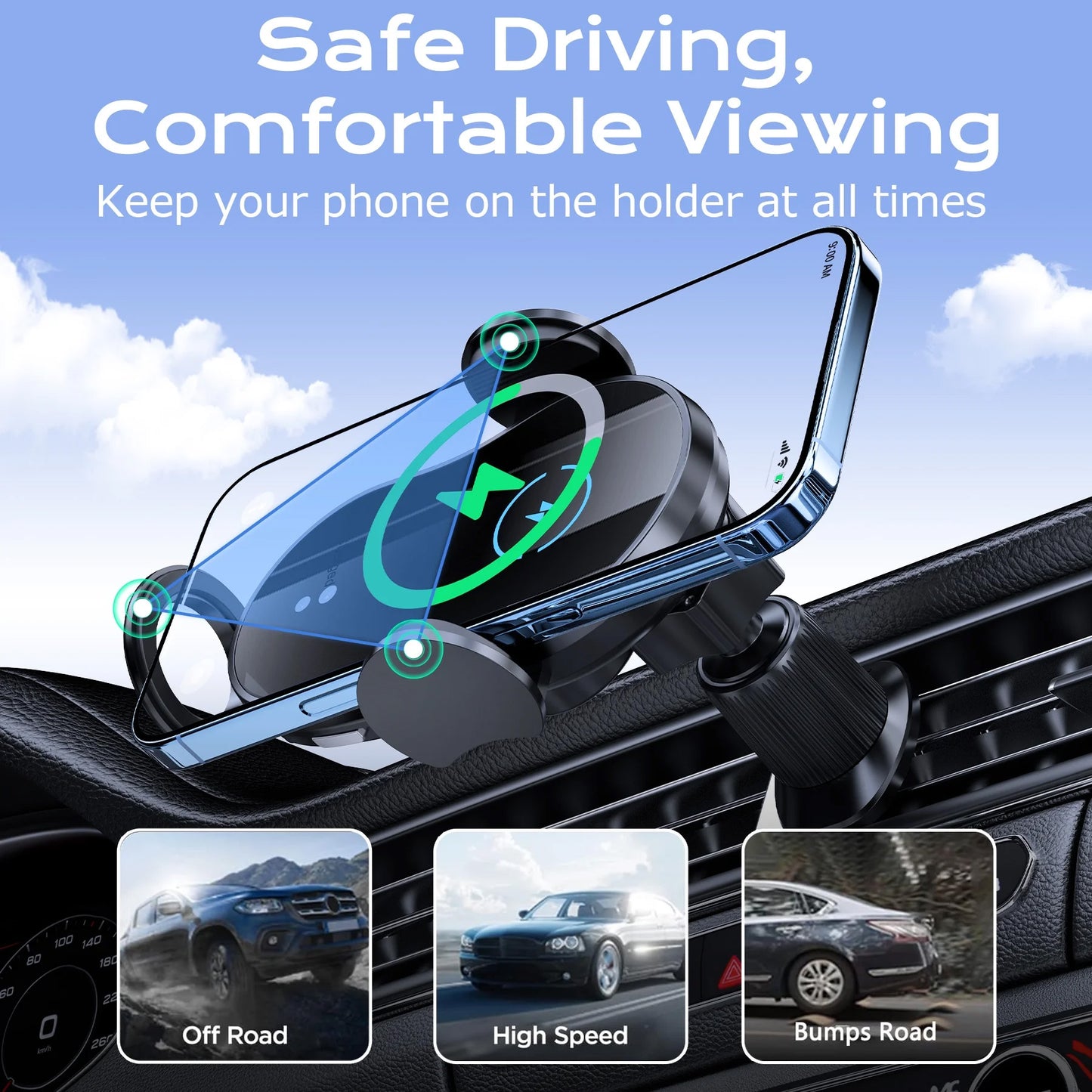 VEAT00L Wireless Car Charger,15W Qi Fast Charging Auto-Clamping Car Charger Phone Mount Air Vent Cell Phone Holder,Black