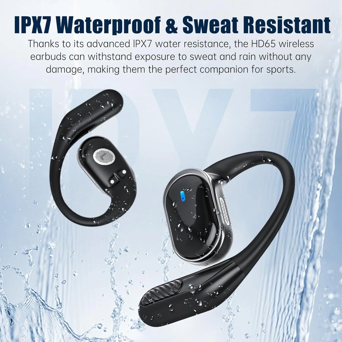 VEATOOL T6 Open Ear Headphones,Bluetooth 5.4, 60H Playtime Stereo Sound, Air Conduction IPX7 Waterproof Open Ear Earbud with Ear Hooks