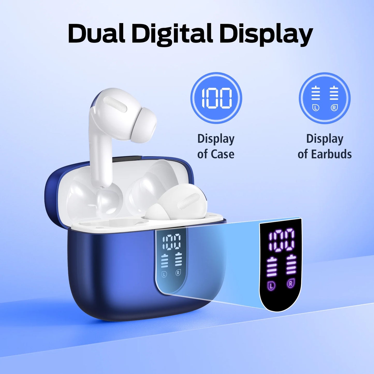 VEATOOL Bluetooth Headphones 65H Playback LED Power Display Earphones with Wireless Charging Case IPX7 Waterproof