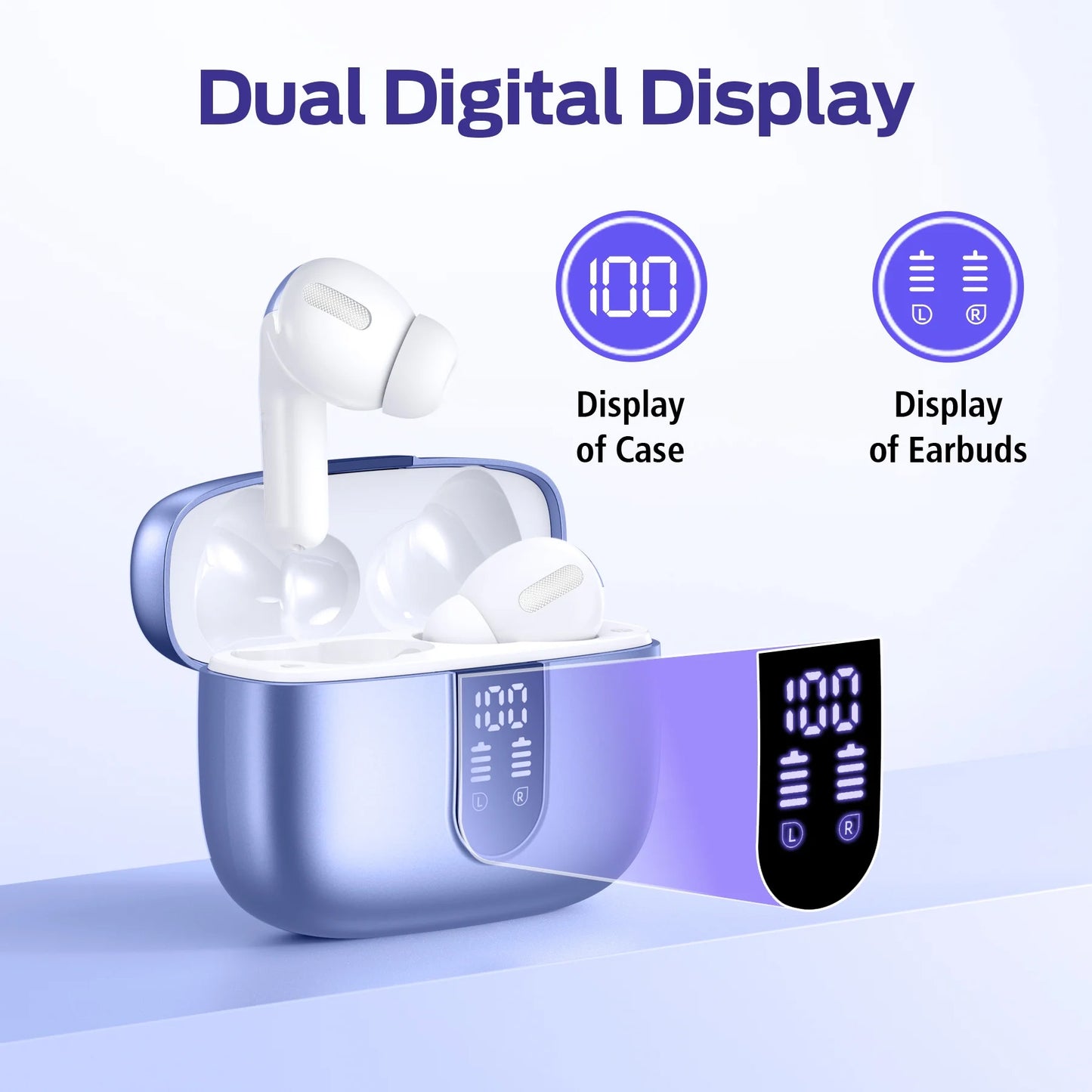 VEATOOL Bluetooth Headphones 65H Playback LED Power Display Earphones with Wireless Charging Case IPX7 Waterproof